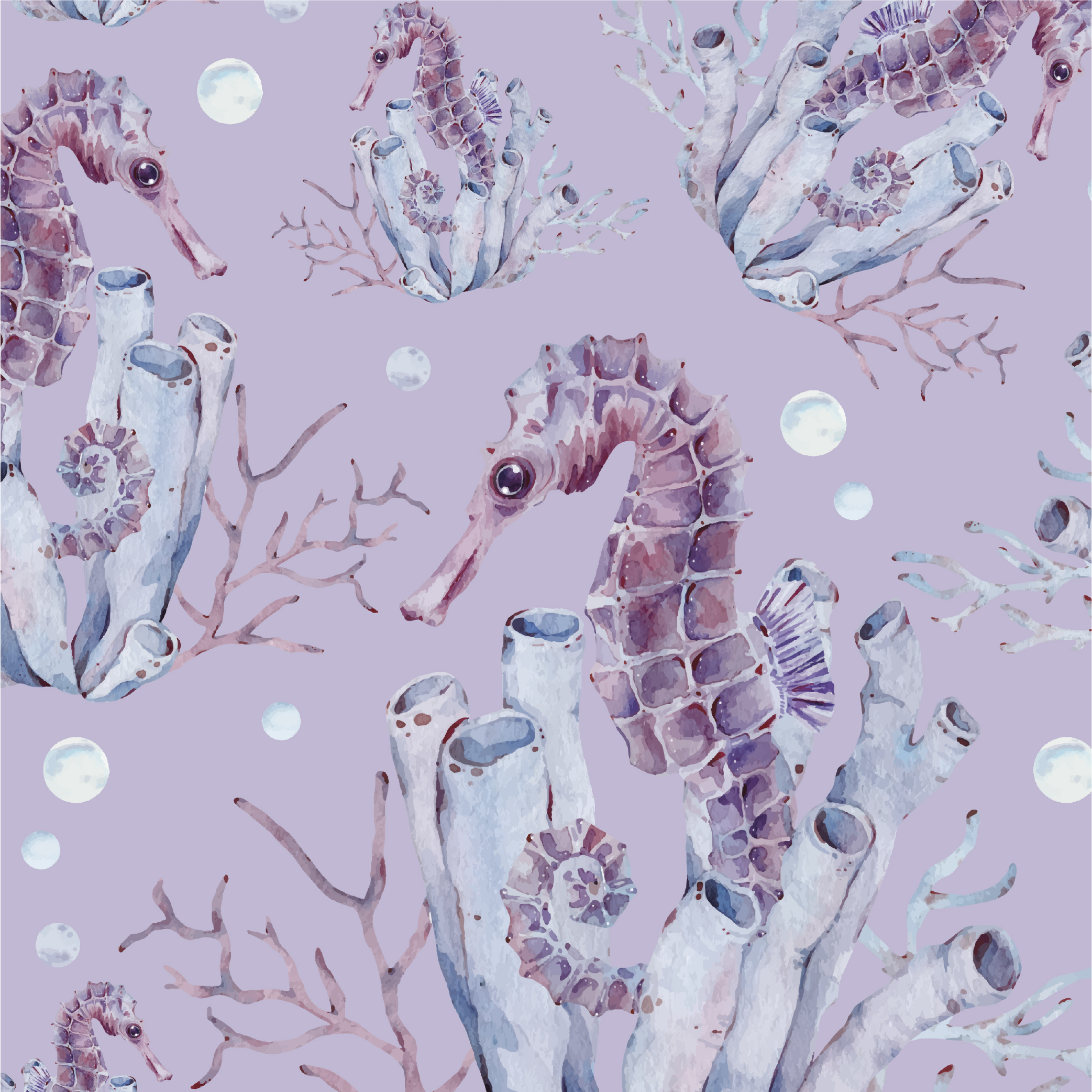 Purple vinyl rug watercolor seahorse design - TenStickers