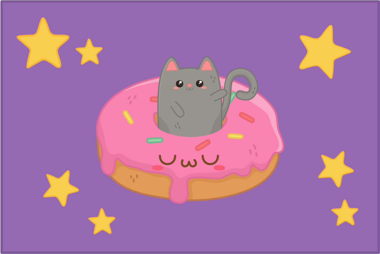 Purple vinyl rug with cat and donut design - TenStickers