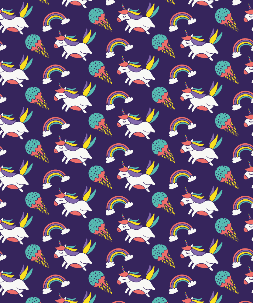 Purple vinyl rug with hand drawn unicorn design - TenStickers