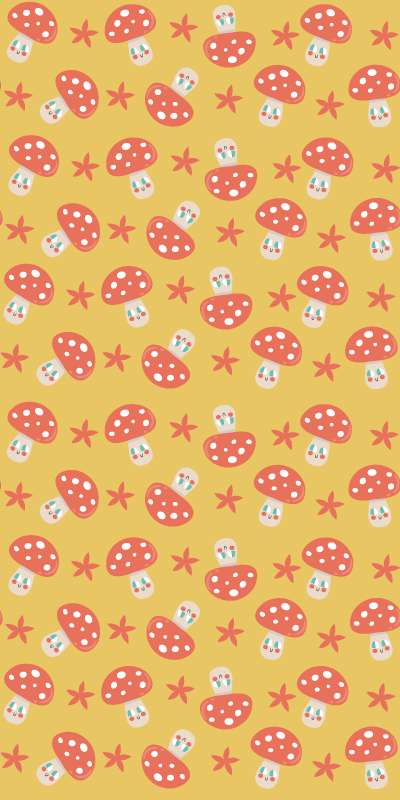 Orange vinyl rug featuring whimsical mushrooms on yellow - TenStickers