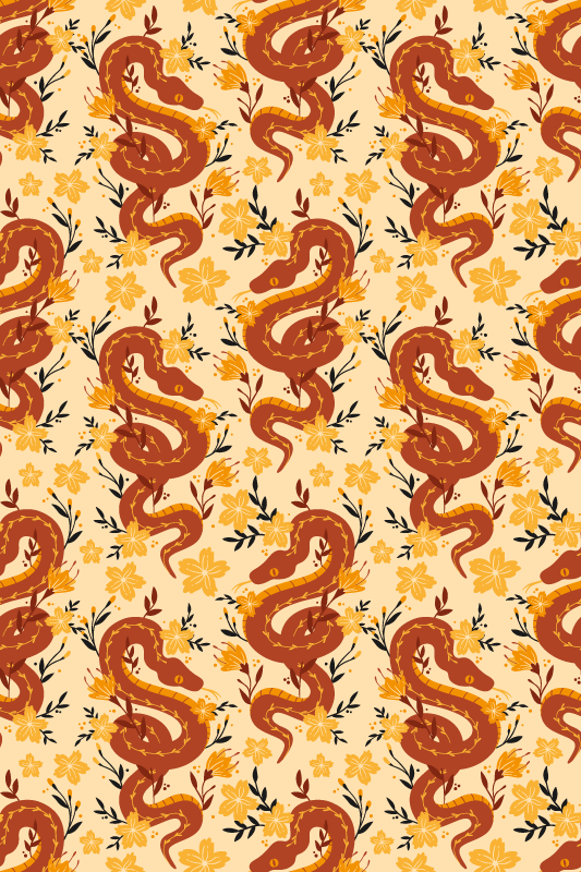 Orange vinyl rug featuring a vibrant snake and flowers - TenStickers
