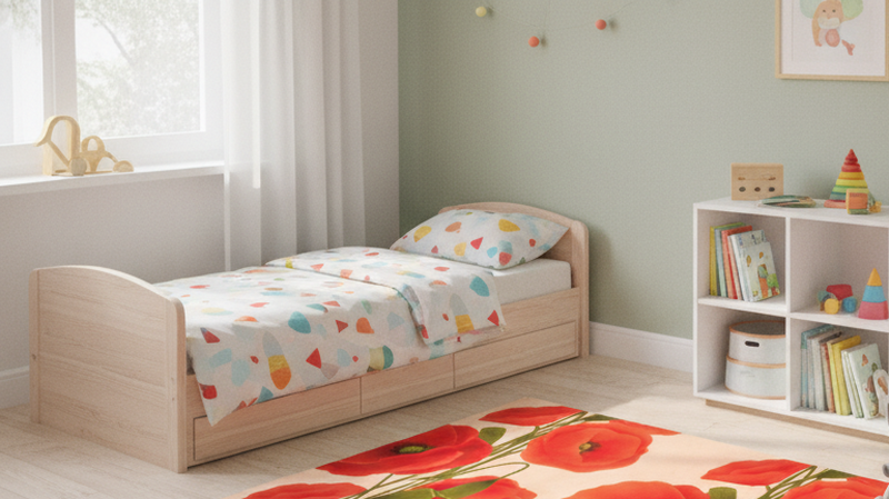Red vinyl rug with poppy pattern - TenStickers