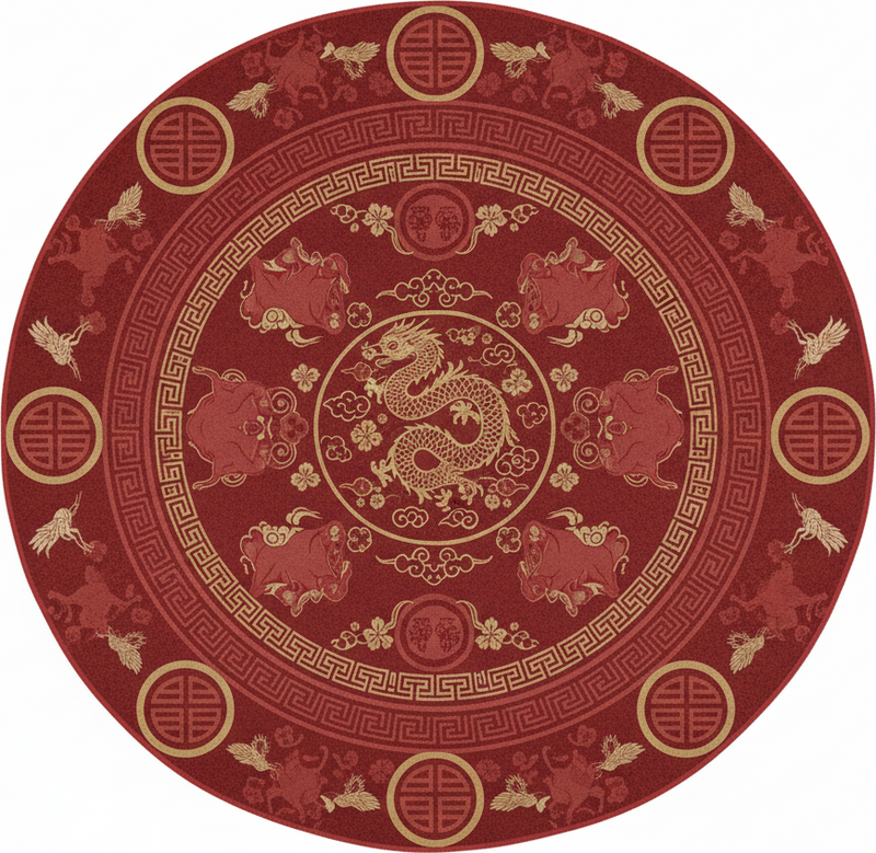 Red vinyl rug with traditional chinese vintage design - TenStickers