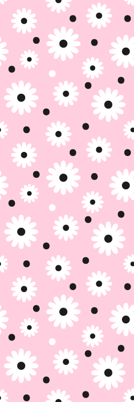 Pink vinyl rug with pink black dotted flower design - TenStickers