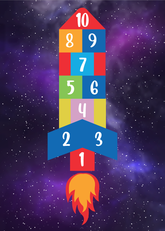 Amazing rocket shaped hopscotch game vinyl rug - TenStickers