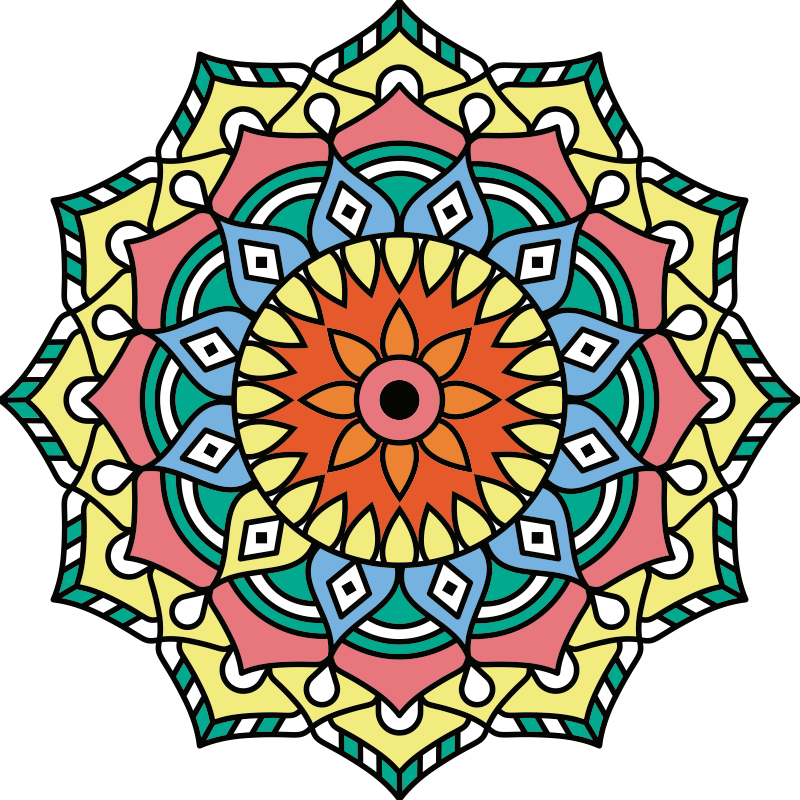 colorful mandala flower shaped vinyl rug - TenStickers