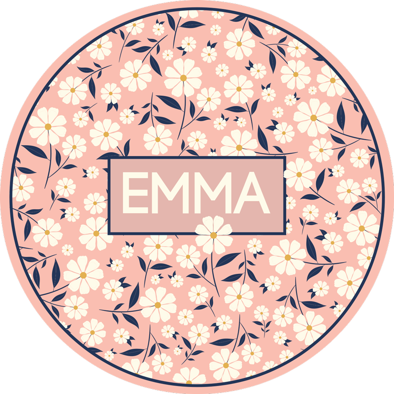 Personalized Floral Circle custom vinyl rug - TenStickers