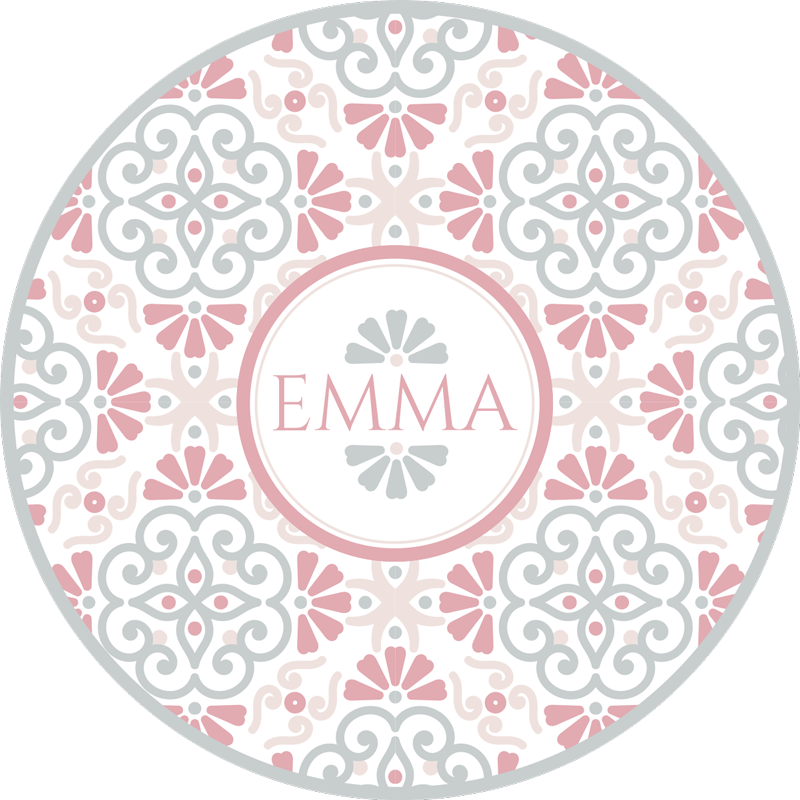 Circular flower pattern vinyl rug with name - TenStickers