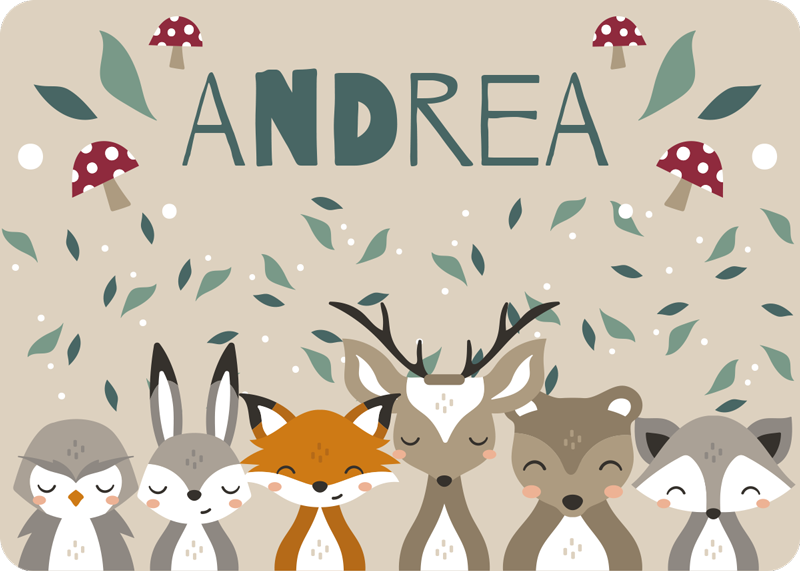 Personalized little animals vinyl rug with name - TenStickers