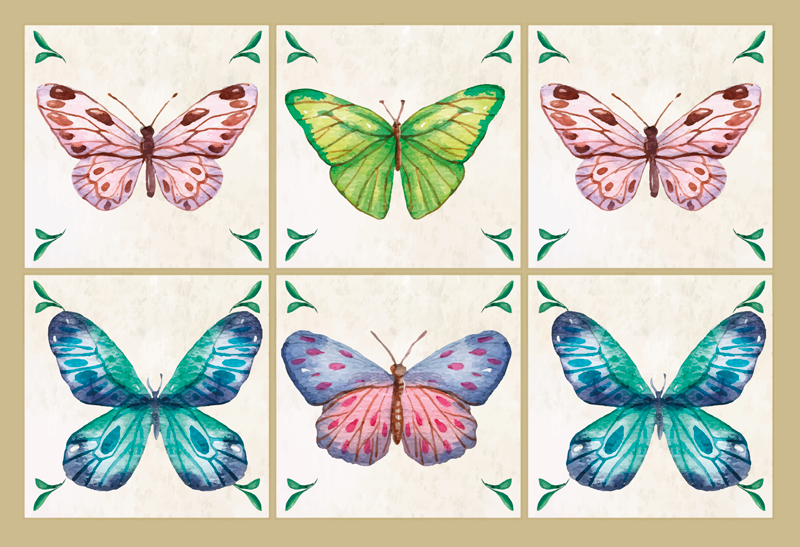 butterflies tiles animal rug - TenStickers