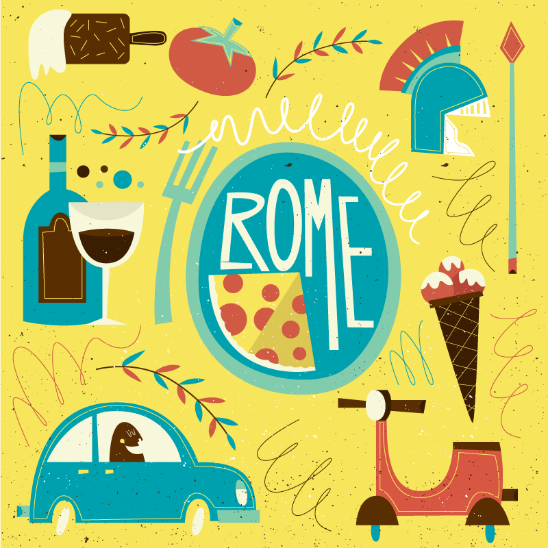 Rome Theme Illustration alphabet vinyl rug - TenStickers