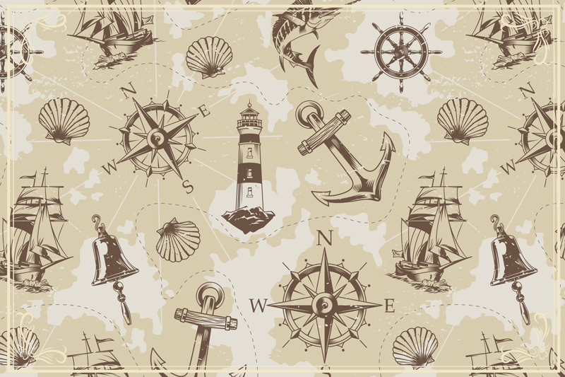 sea objects vintage vinyl rug - TenStickers