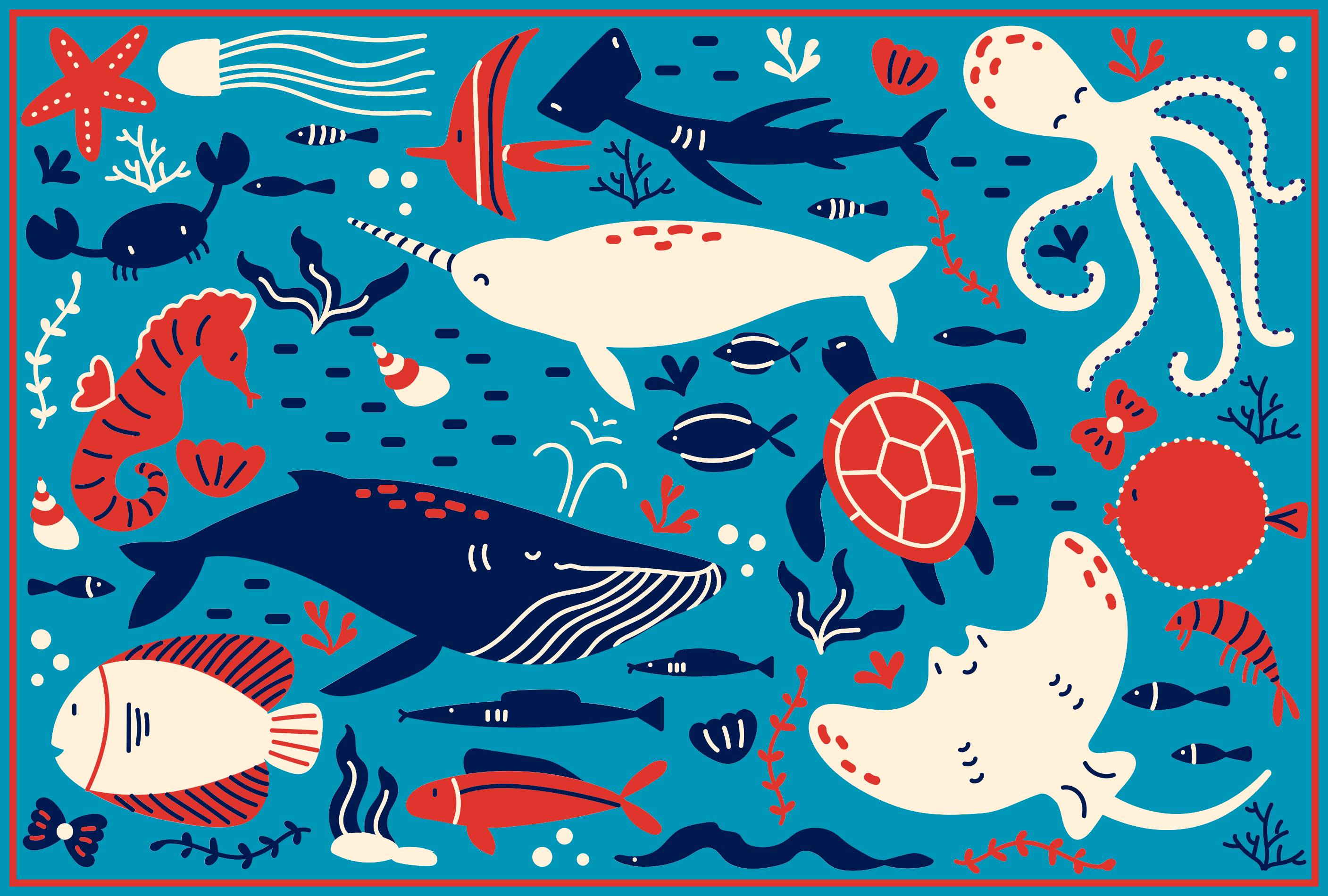 Children's vinyl rug with different fish - TenStickers