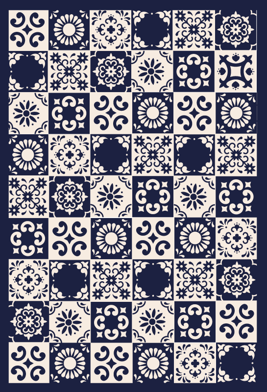kitchen vinyl rug blue squares tile - TenStickers