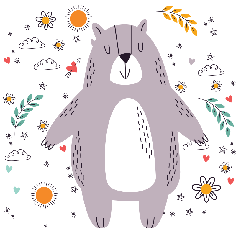 Whimsical Bear Illustration kids vinyl rug - TenStickers