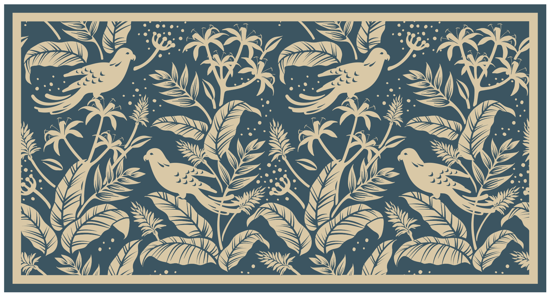 Blue and golden design floral rug - TenStickers