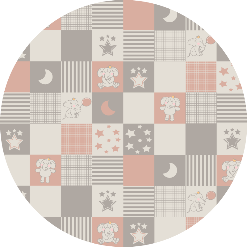 Circular nordic tiles elephants kids vinyl rug - TenStickers