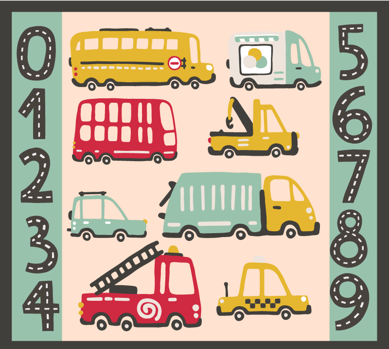 Truck with numbers kids vinyl rug - TenStickers