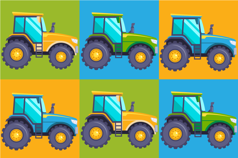 Colorful Tractor Squares kids vinyl rug - TenStickers