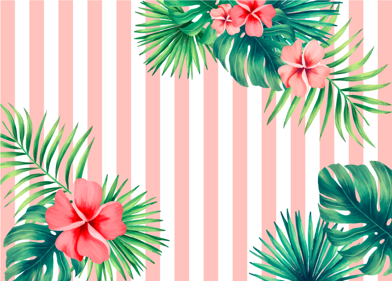 Tropical leaves with stripes floral rug - TenStickers