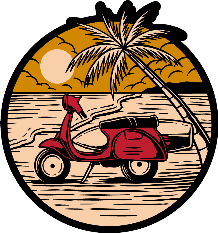 Tropical Scooter Scene kids vinyl rug - TenStickers