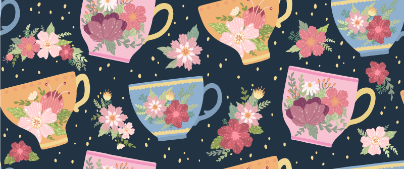 Floral vinyl rug with teacup floral pattern - TenStickers