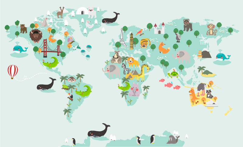 Nordic turquese worldmap kids vinyl rug - TenStickers