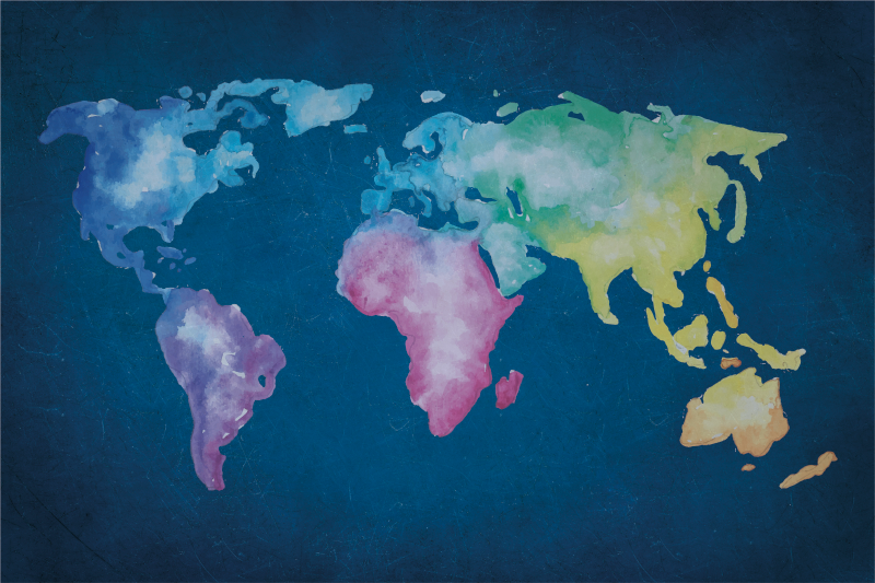 World map vinyl rug in watercolor design - TenStickers