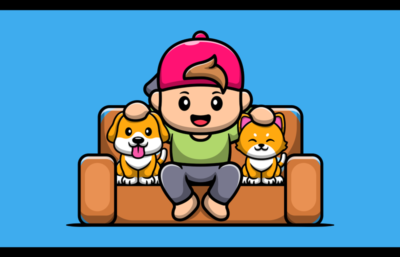 Boy with pets kids vinyl rug - TenStickers