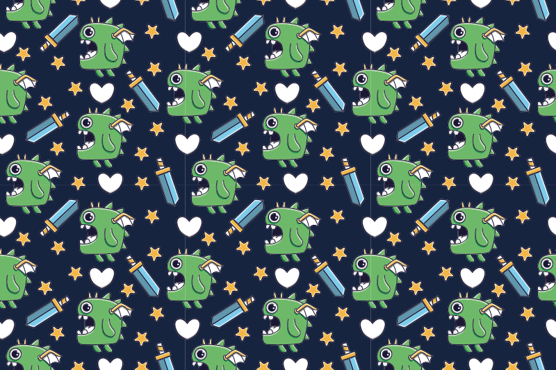 Green monsters and swords kids vinyl rug - TenStickers