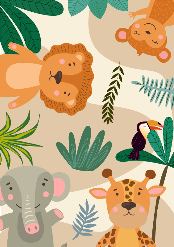 Kids nordic jungle animals kids vinyl rug - TenStickers