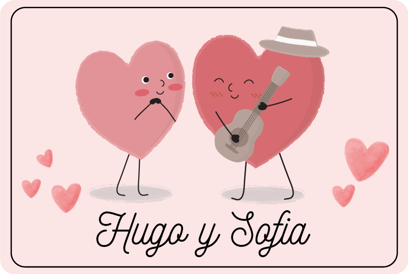 Duo hearts with name bedroom vinyl rug - TenStickers