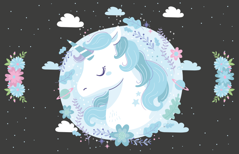 Dreamy Unicorn Scene kids vinyl rug - TenStickers