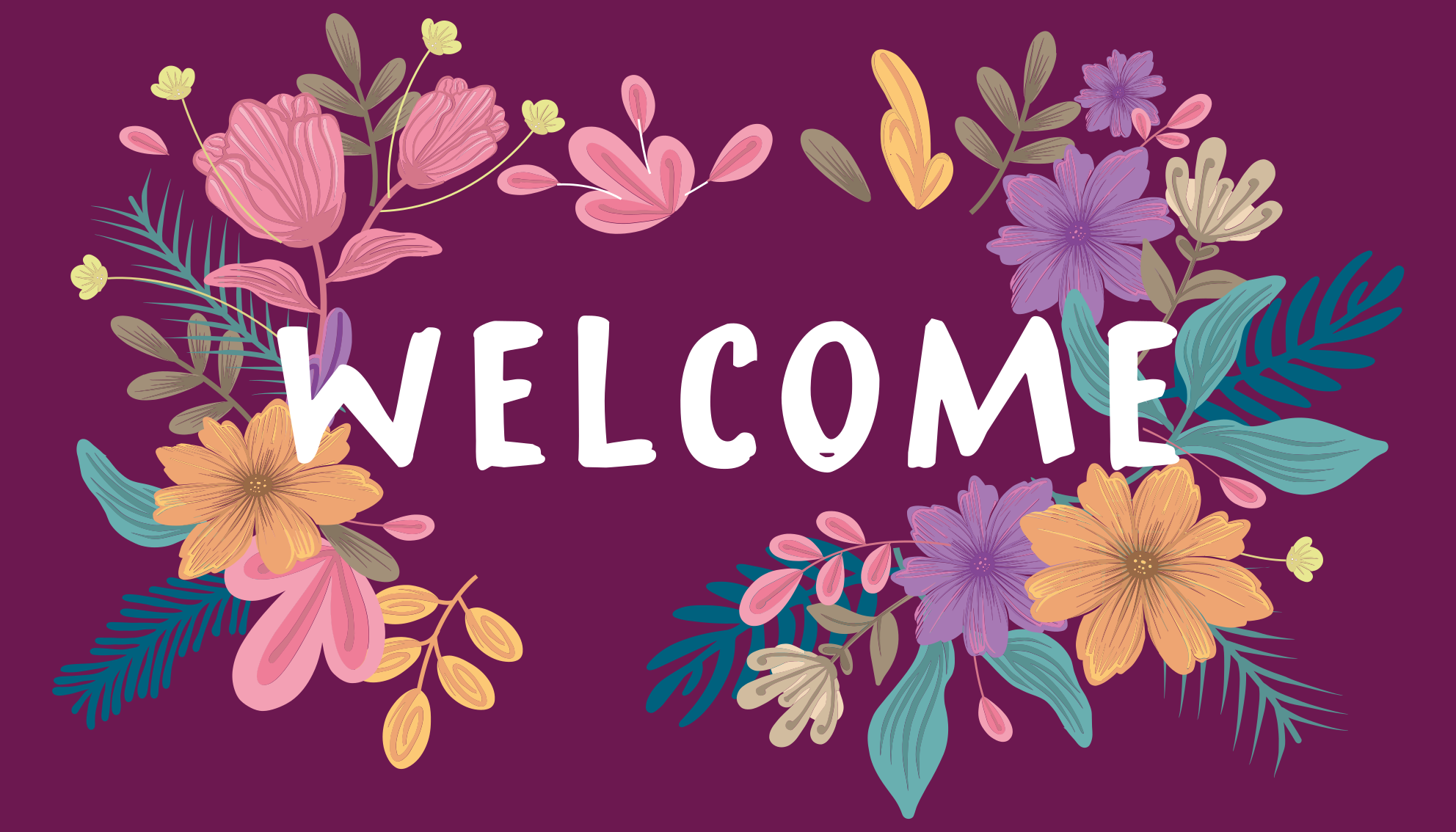 Floral welcome sign entrance hall vinyl rug - TenStickers