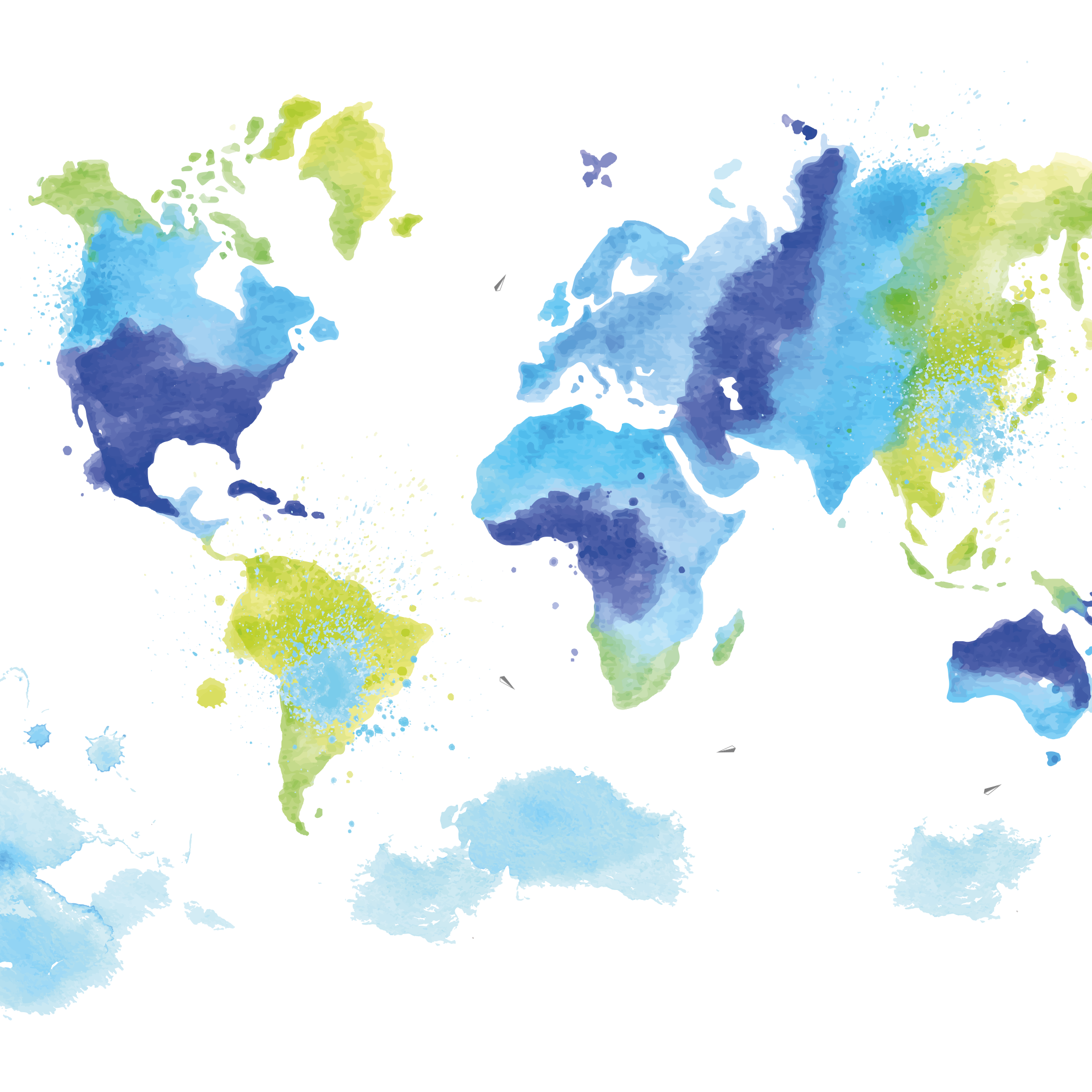 Blue and green aquarella world map vinyl rug - TenStickers
