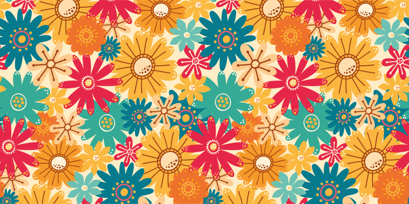Floral vinyl rug colorful flower design - TenStickers