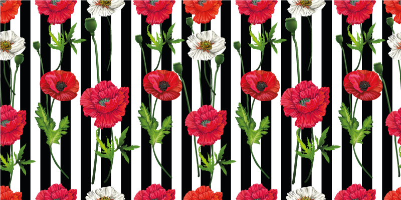 Poppies on stripes  floral rug - TenStickers