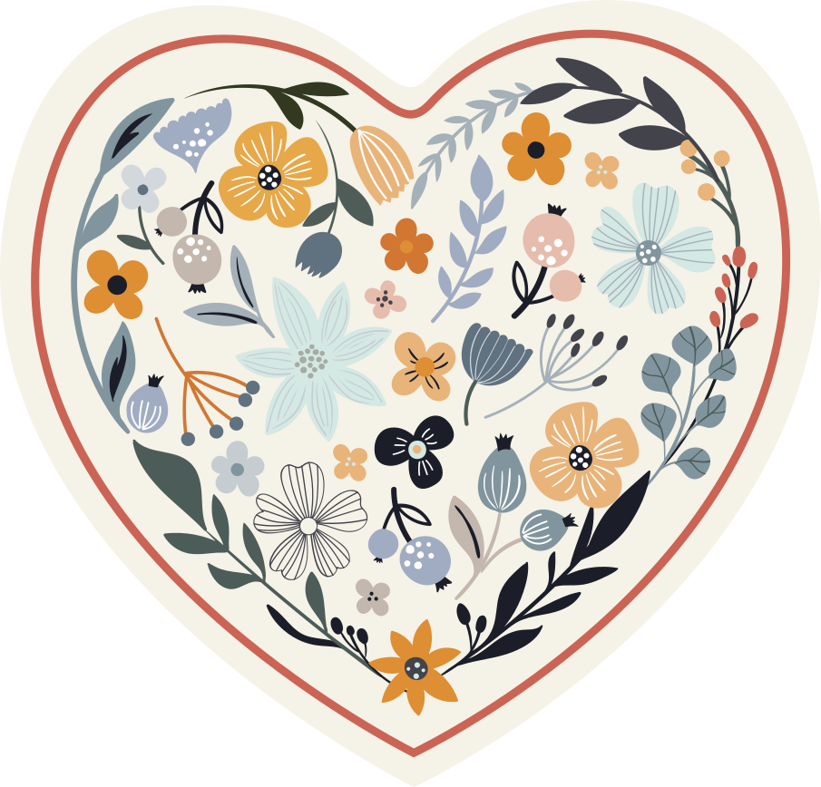 Heart Blossom Composition floral vinyl rug - TenStickers