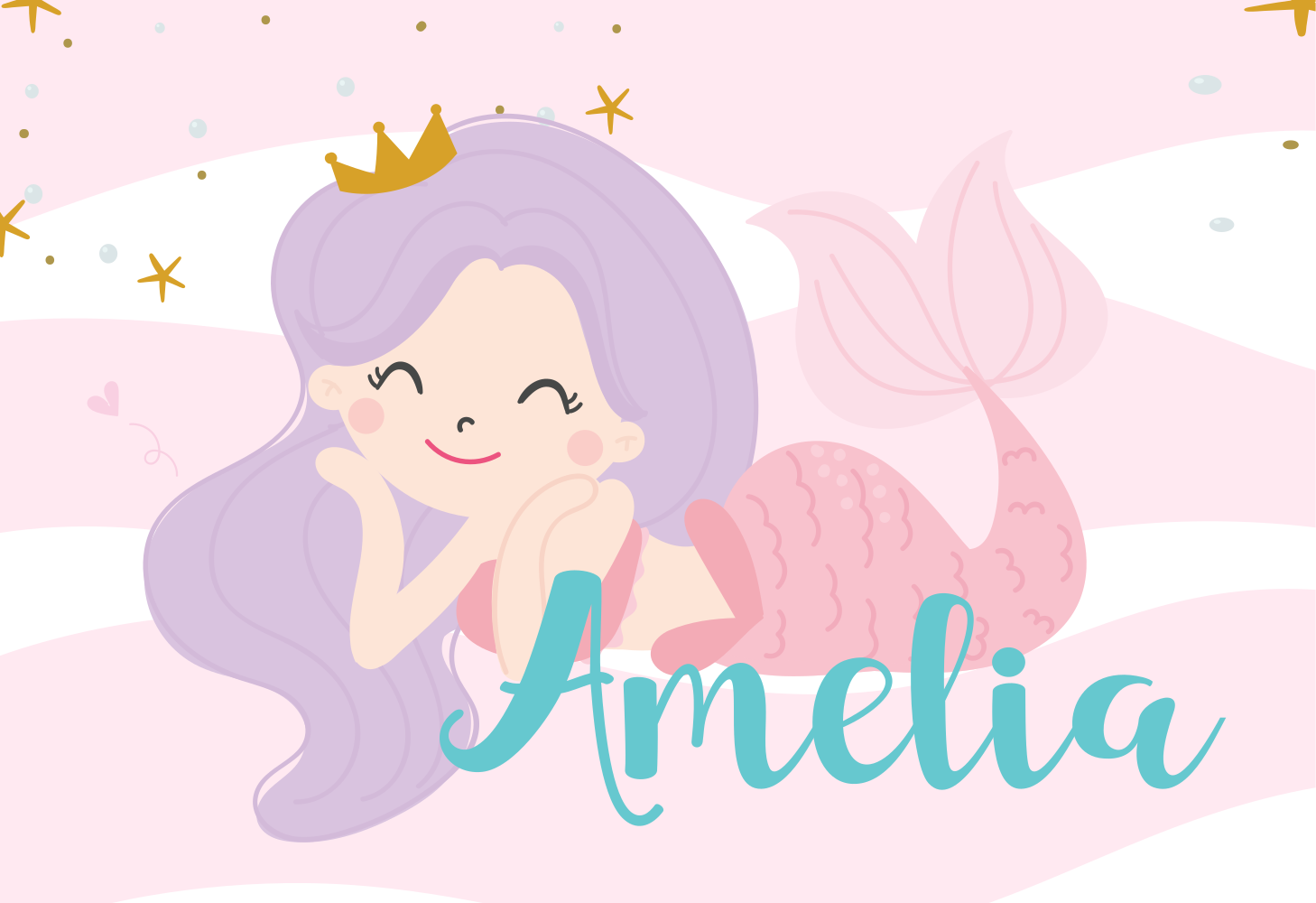 Mermaid princess  with name kids vinyl rug - TenStickers