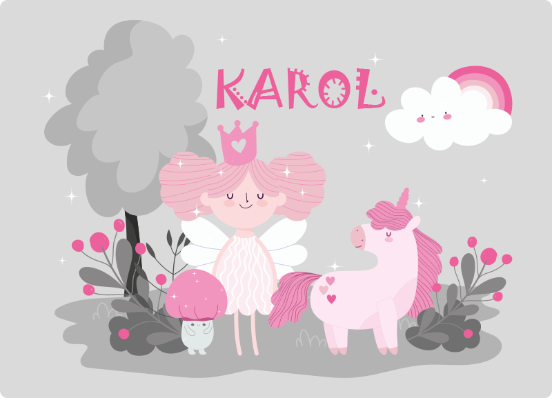 Fairy tale scene with name kids vinyl rug - TenStickers