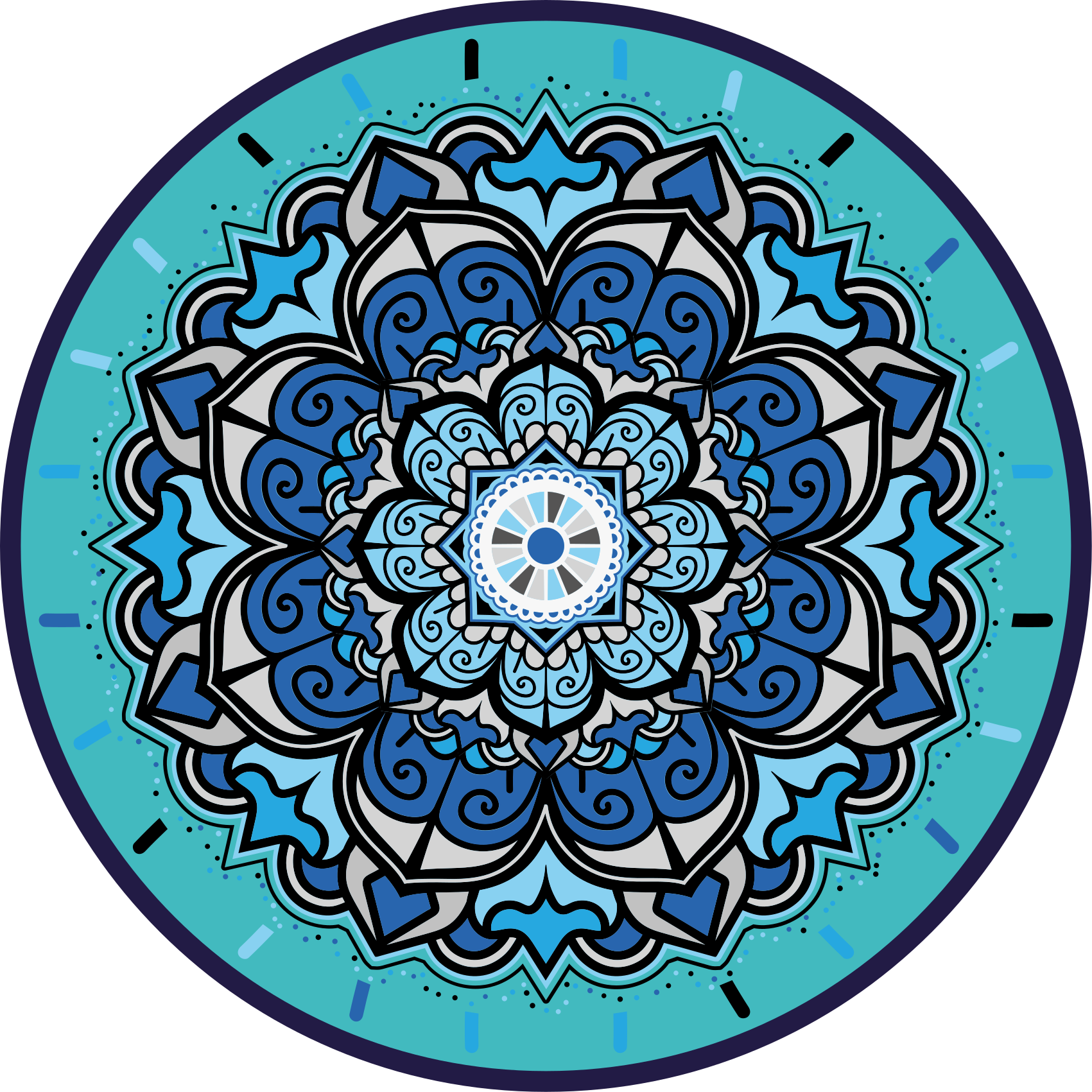 Blue tones floral mandala vinyl rug - TenStickers