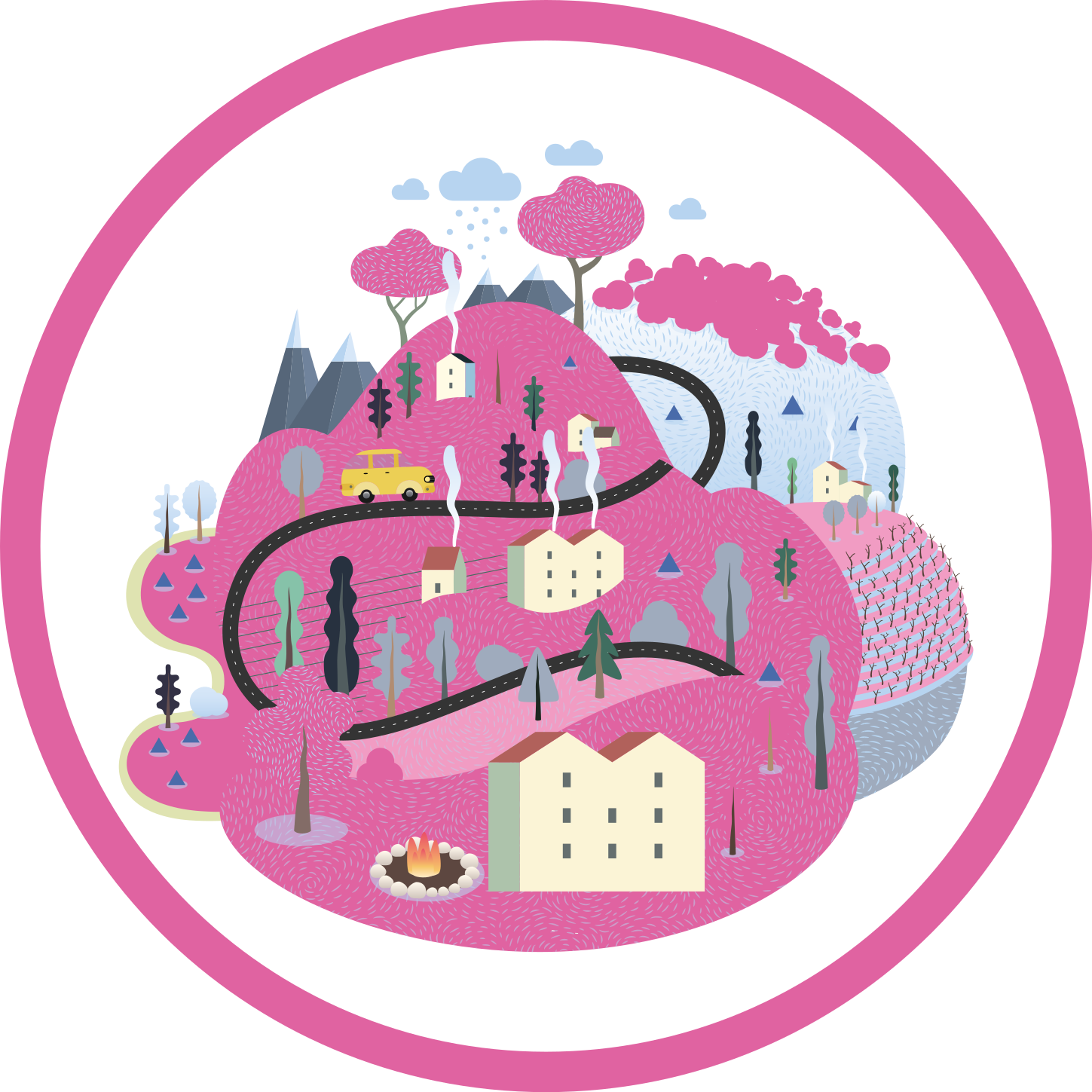 Colorful Village Scene road vinyl rug - TenStickers