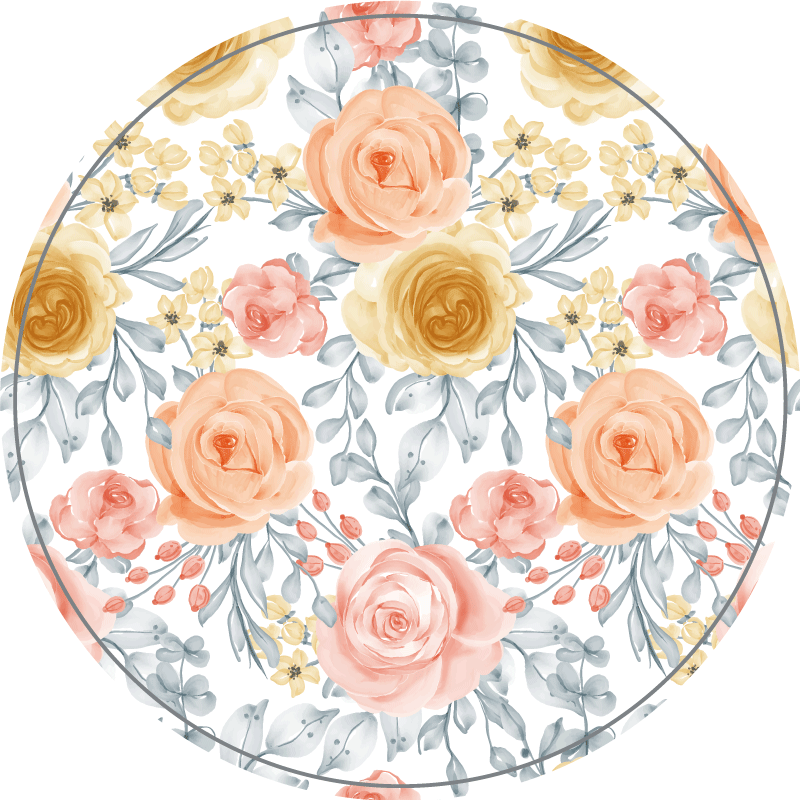 Pink roses watercolor effect circular rug - TenStickers