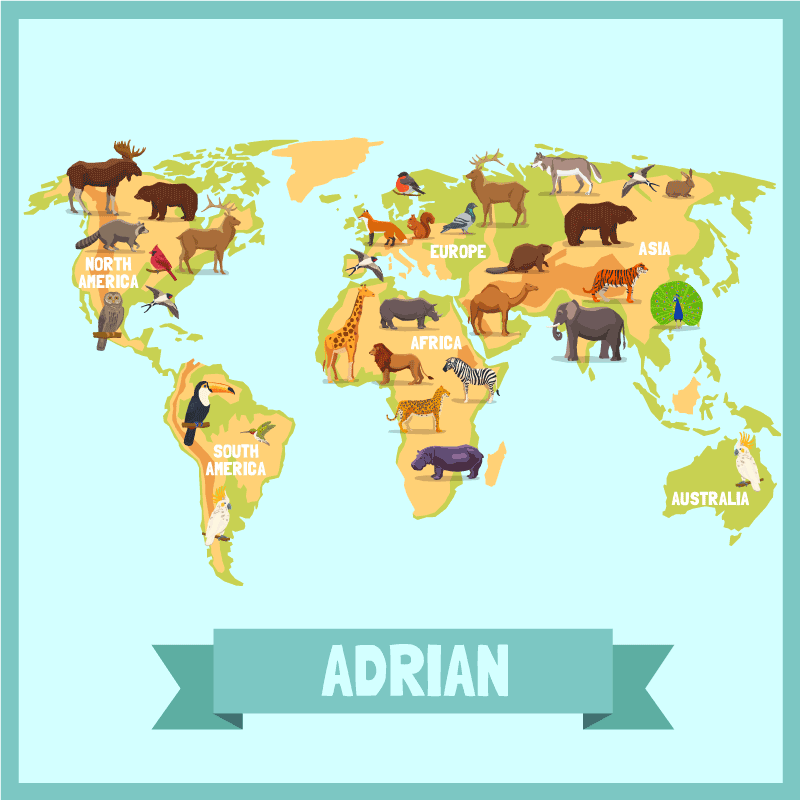 Colourful animals from the continents map rug - TenStickers