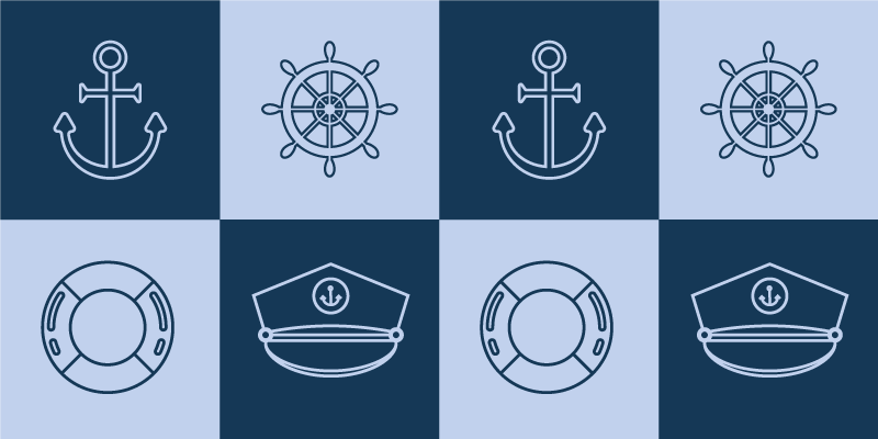 Nautical Themed Icons world map vinyl rug - TenStickers