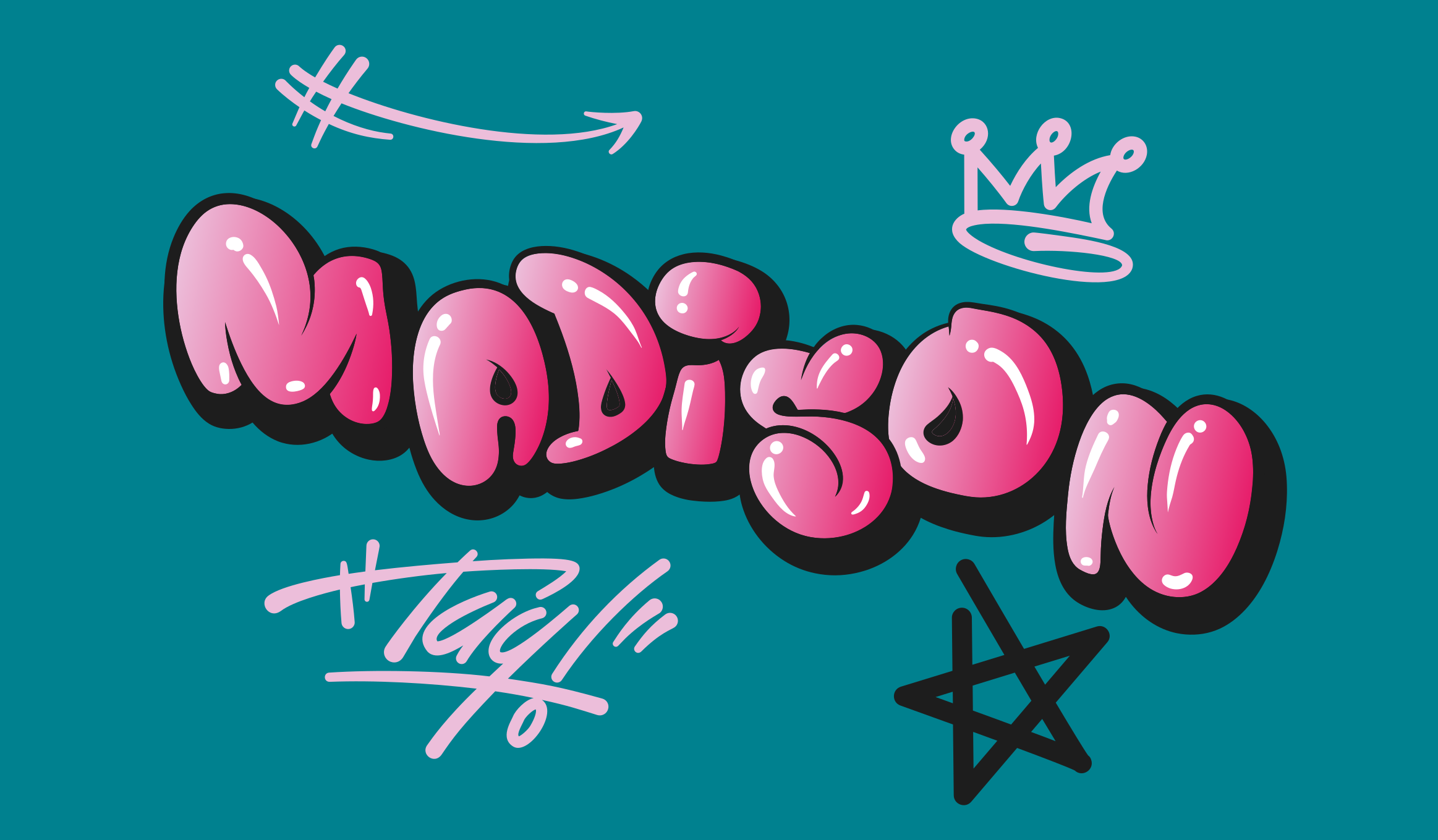 Pink graffiti with name teen vinyl rug - TenStickers