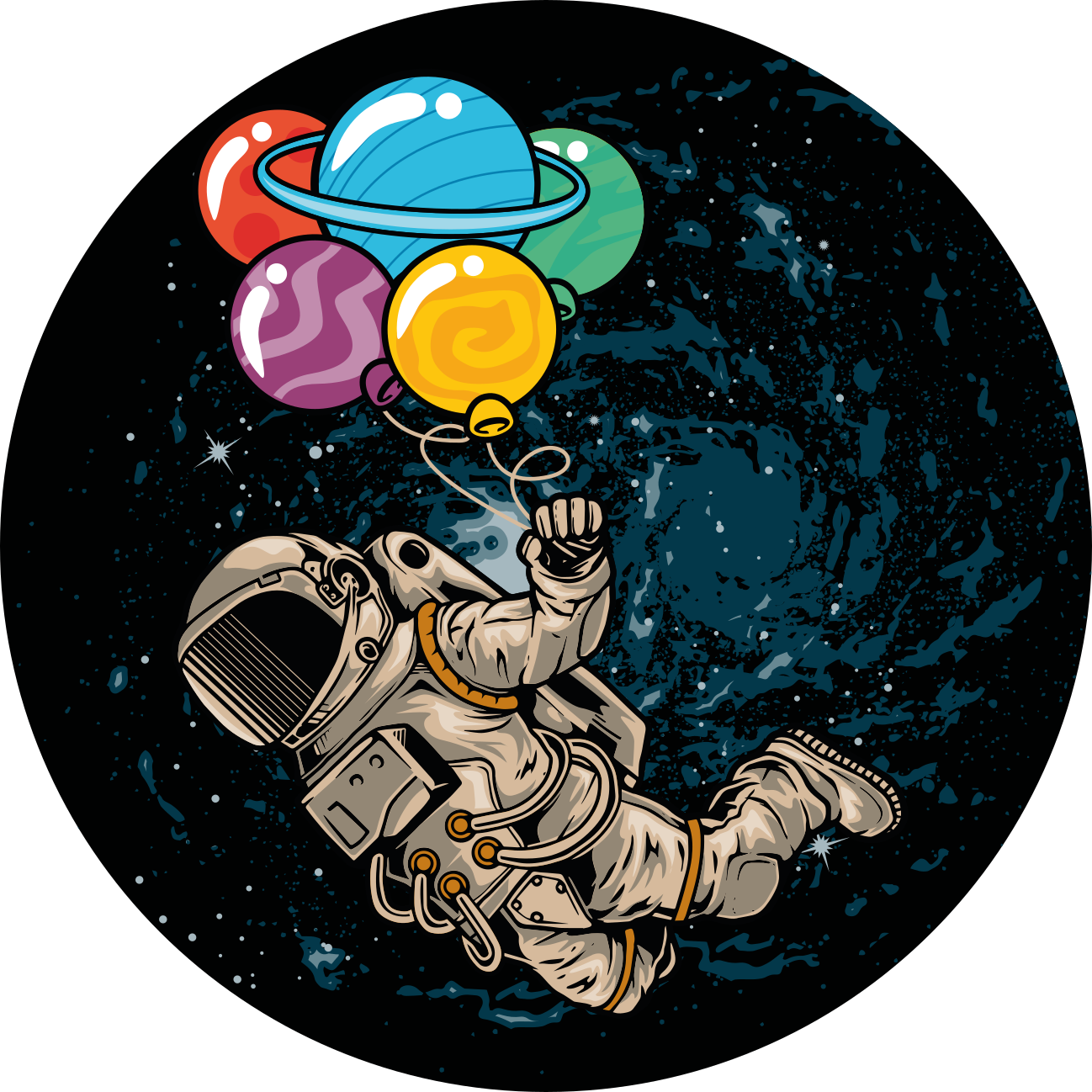 Astronaut floating in space with balloons  rug - TenStickers