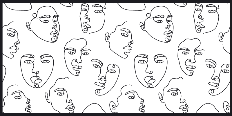 Line art faces pattern minimal rug - TenStickers