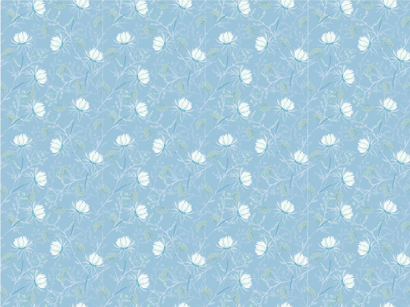 Botanical Leaf Motif blue vinyl rug - TenStickers