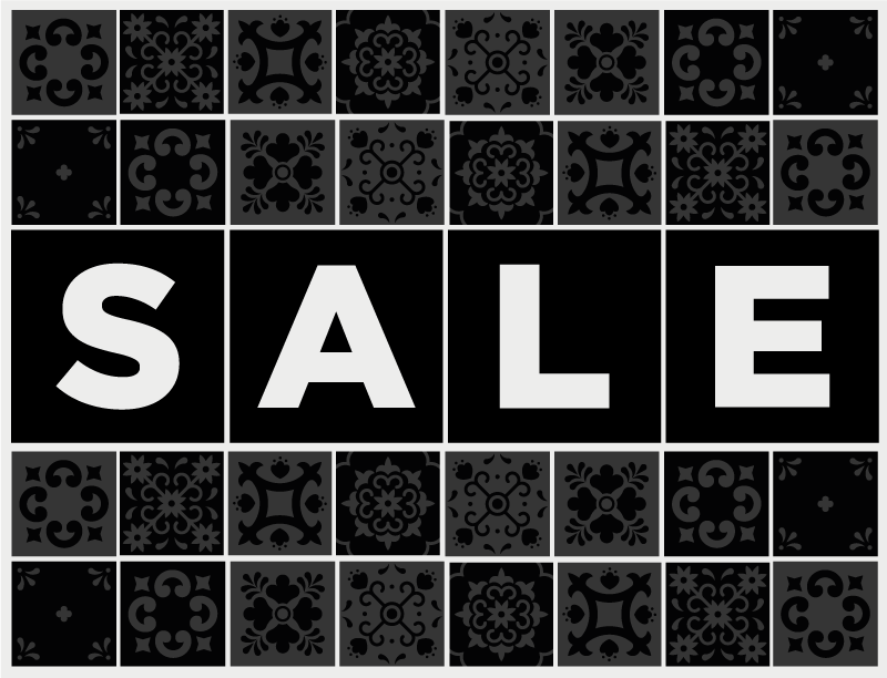 pattern tiles text sale black rug - TenStickers